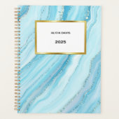 Blautürkis und Goldmarmor | Dein Name Planer (Vorderseite)
