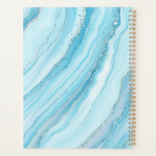 Blautürkis und Goldmarmor | Dein Name Planer (Rückseite)