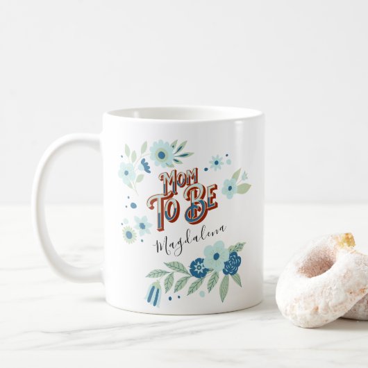 Blautürkisblaue grüne Blume Mama zu sein Kaffeetasse (Mit Donut)