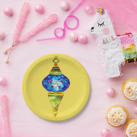 Blautürkische Lampen Mosaikkunst Aquarell Pappteller (Party)