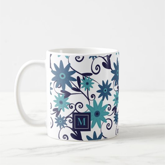 Blautürkisfarbene Blume Kaffeetasse (Links)