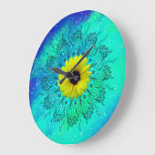 Blautürkisfarbene Sternengalaxie Mandala und Sonne Große Wanduhr (Winkel)