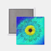 Blautürkisfarbene Sternengalaxie Mandala und Sonne Magnet (Vorderseite/Rückseite)