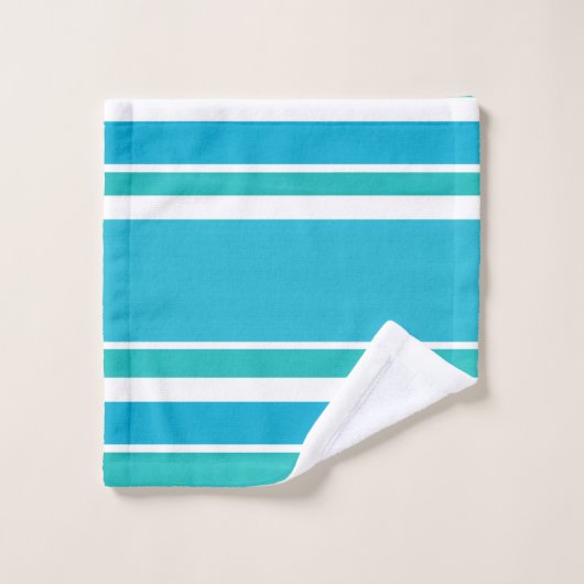 Blautürkisfarbene Streifen Badhandtuch Set (Waschlappen)