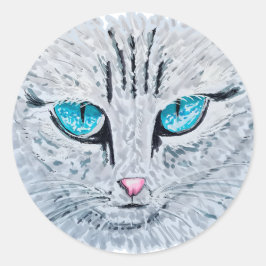 Blaüugige Fluffige Katze Runder Aufkleber
