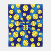 Blauund Goldgelbe personalisierte Softball-Decke Fleecedecke (Vorderseite)