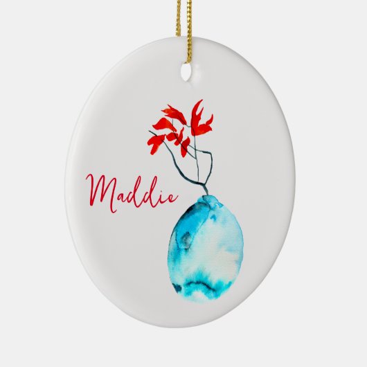 Blauvase Wasserfarbe Keramik Ornament (Rechts)