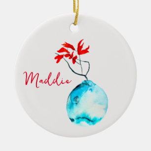 Blauvase Wasserfarbe Keramik Ornament