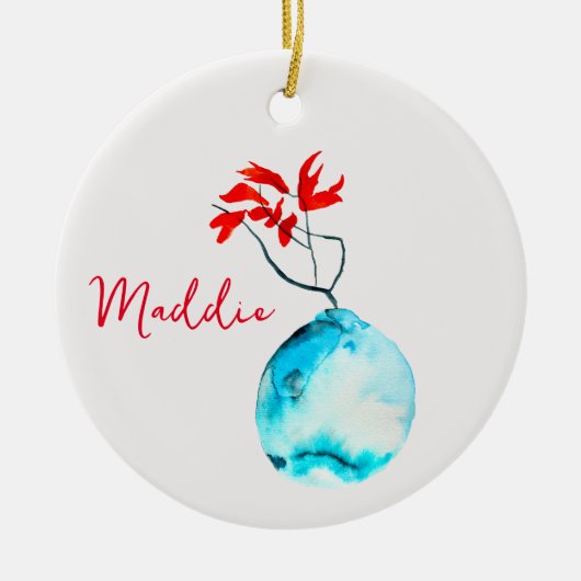 Blauvase Wasserfarbe Keramik Ornament (Vorne)