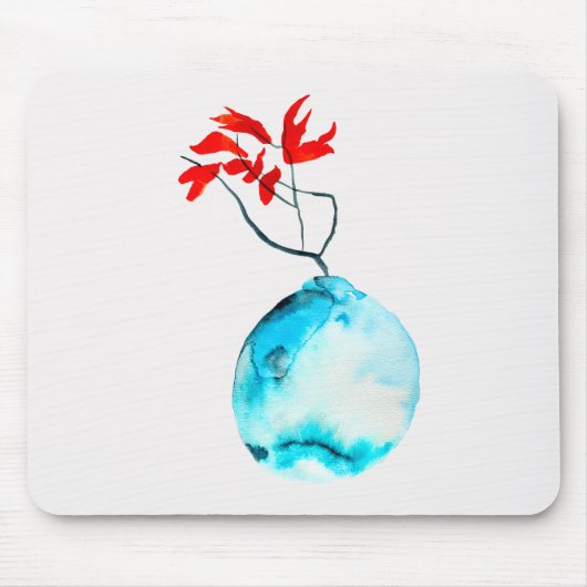 Blauvase Wasserfarbe Mousepad (Vorne)
