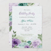 Blauviolette Blätter Geburtstag Einladung (Vorne/Hinten)