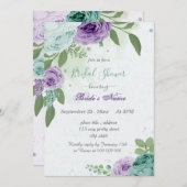 blauviolette Blumen, grüne Blätter Brautparty Einladung (Vorne/Hinten)