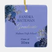 Blauviolette Blumen | Silver Abschluss Keepake Keramikornament (Vorderseite)