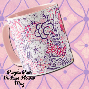 Blauviolette Blumen Vintage-Muster Florale Kunst Tasse