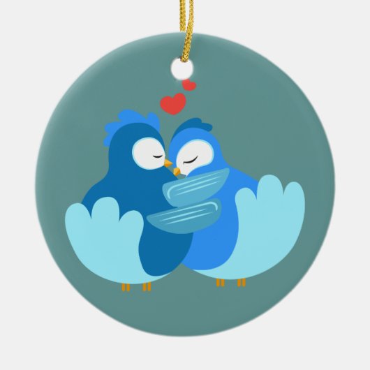 Blauvögel in der Liebe Keramikornament (Vorne)