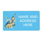 Blauvögel mit Blume, die Etiketten tragen (Vorne)