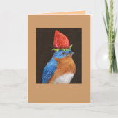 Blauvogel mit Erdbeerkarte Feiertagskarte (Vorderseite)