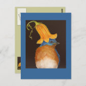 Blauvogel mit Squashblüte Postkarte (Vorne/Hinten)