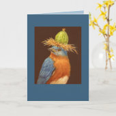 Blauvogel mit Stachelbeerhut auf Karte (Gelbe Blume)