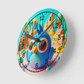 Blauvogel mit übergroßen Augen Runde Wanduhr (Winkel)