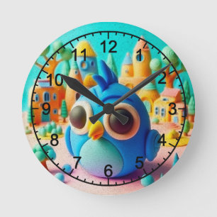 Blauvogel mit übergroßen Augen Runde Wanduhr