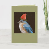 Blauvogelweibchen mit Erdbeerkarte Karte (Vorderseite)