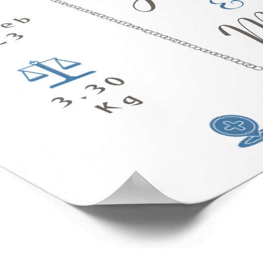 Blauwal Birth Stats Keepake Kinderzimmer Poster (Ecke)