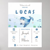 Blauwal Birth Stats Keepake Kinderzimmer Poster (Vorne)