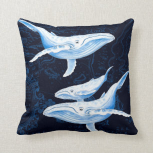 Blauwal-Familien-Indigo Kissen