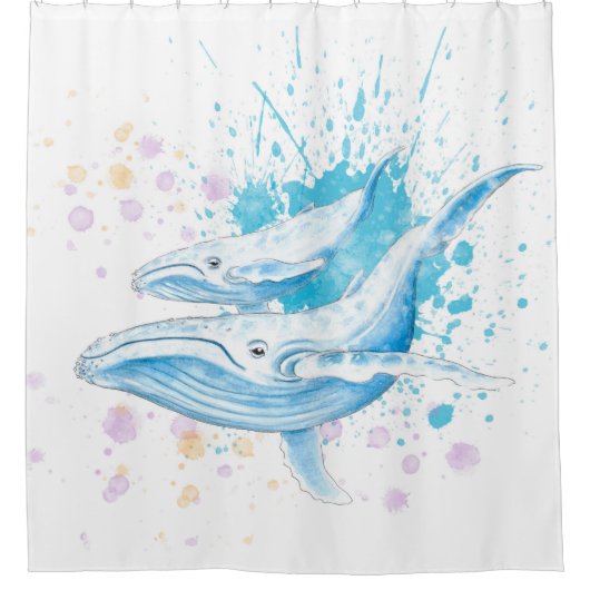 Blauwal-Farbspritzen Duschvorhang (Vorderseite)