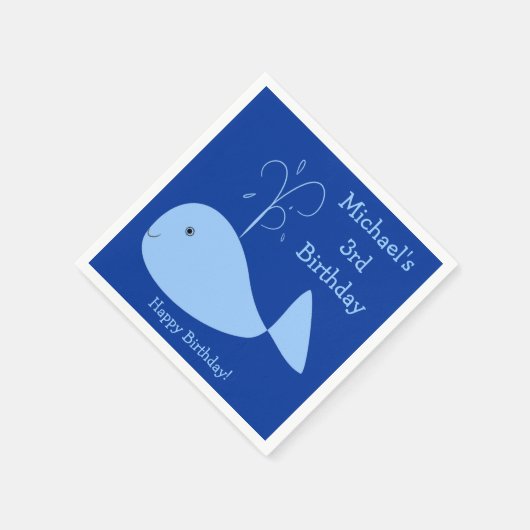 Blauwal-Fisch Kid's Custom Year Birthday Serviette (Ecke)