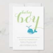 Blauwal-Grüne Typografie-Babydusche Einladung (Vorderseite)