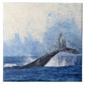 Blauwal im Ozean Fliese (Vorderseite)