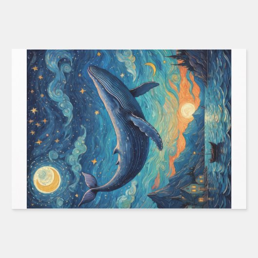 Blauwal in einer blauen Van-Gogh-Welt Geschenkpapier Set (Vorderseite 2)