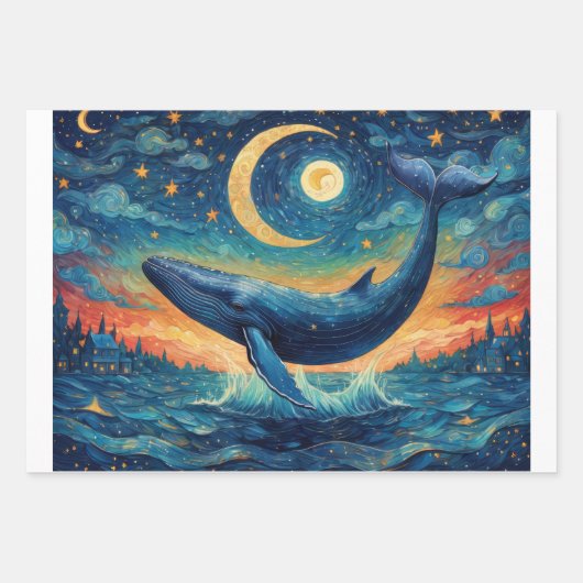 Blauwal in einer blauen Van-Gogh-Welt Geschenkpapier Set (Vorderseite)