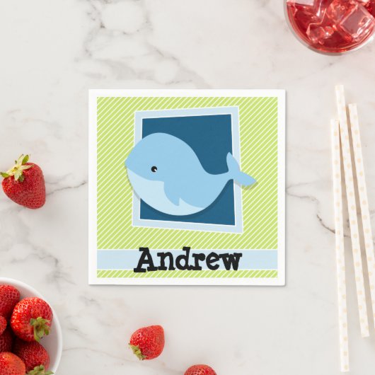 Blauwal; Kalkgrün und Weiß Streifen Serviette (Beispiel)