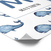 Blauwal Kinderzimmer drucken. Babymonogramm. Name Poster (Ecke)