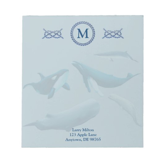Blauwal mit Monogramm Notizblock (Vorderseite)