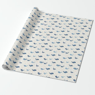 Blauwal-Muster mit kleinen Sternen Geschenkpapier