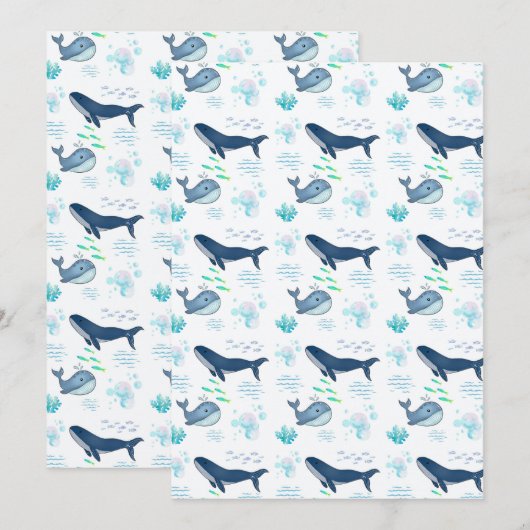 Blauwal — Nahtloses Muster — Meerestiere Einladung (Vorne/Hinten)