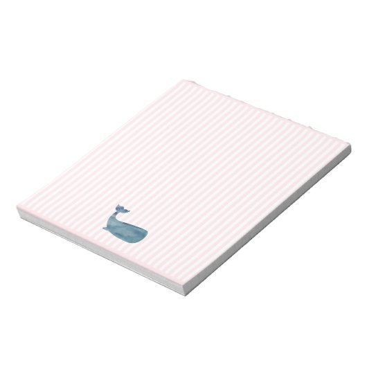 Blauwal Nautical Pink Stripe Preppy Notizblock (Rotiert)