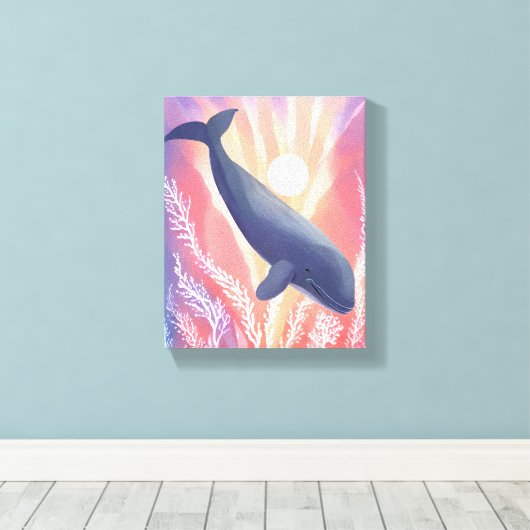 Blauwal | Ocean Hues Watercolor Animal Leinwanddruck (Insitu (Holzboden))