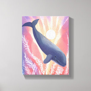Blauwal   Ocean Hues Watercolor Animal Leinwanddruck