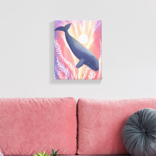 Blauwal | Ocean Hues Watercolor Animal Leinwanddruck (Insitu (Wohnzimmer))