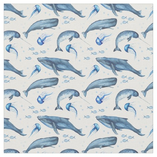 Blauwal-Quallen-Muster Stoff (Nahaufnahme)