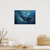 Blauwal schwimmen im Meer Klein Poster (Küche)