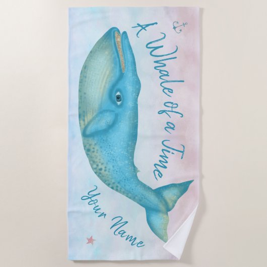 Blauwal-Seeozean-Strand-Zeit-individueller Name Strandtuch (Vorderseite)