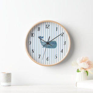 Blauwal-Streifen Preppy Large Clock Uhr