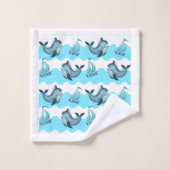 Blauwal und Segelboote Badhandtuch Set (Waschlappen)
