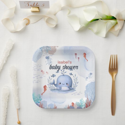 Blauwal unter Meerschweinchen Babydusche Pappteller (Hochzeit)